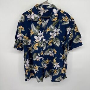 Aloha Republic Mens 2XL Blue Floral Hawaiian Shirt Made in USA‎ Short Sleeve